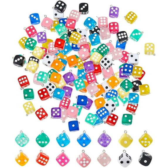 14Colors 56Pcs Dice Charms Resin Cube Dice Colorful With Holes Eyelets Dice Pendant Jewelry Bracelet Necklace Earrings Charms for Making Jewelry Keychain 3D Dice Decoration