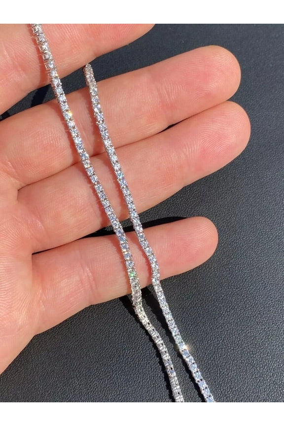 14Ct Round Lab Created 3MM Diamond Men's Tennis Necklace 14k White Gold Finish 18"