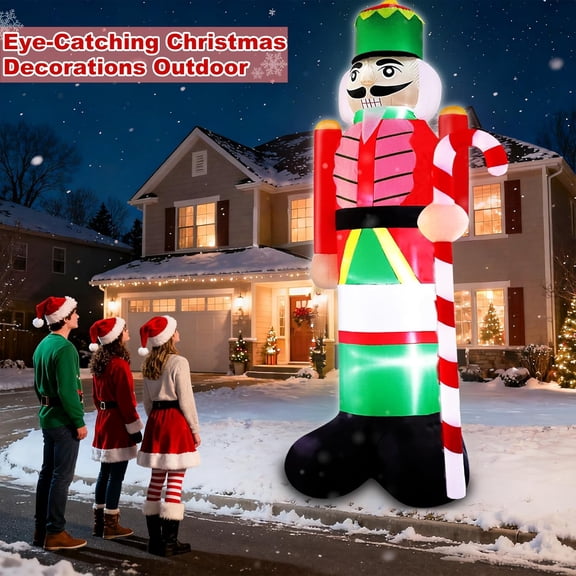 14FT Giant Christmas Inflatables Nutcracker Soldier Outdoor Decorations Hold Candy Cane Inflatable Nutcracker Christmas Decorations Built-in LED Lights Blow Up Xmas Decor Outside Yard Lawn