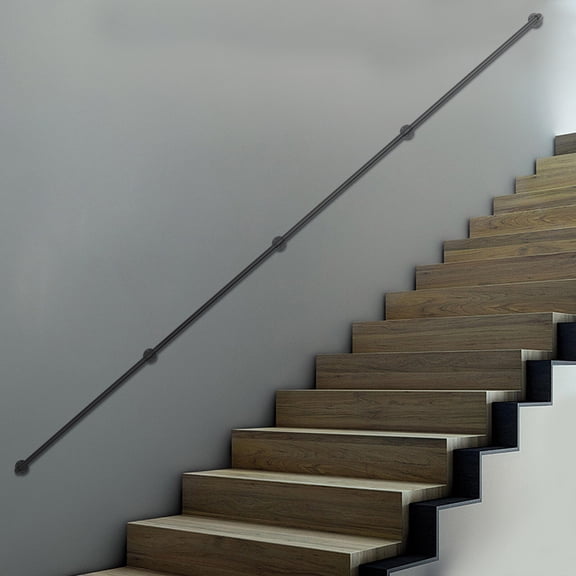 14FT Industrial Pipe Wall Handrail, Farmhouse Stairway Railing with 1-1/4 Inch Diameter Pipe, Vintage Style Stairs Handrail, Wall Mounted, Matte Black