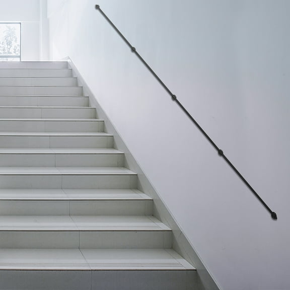 14FT Industrial Pipe Wall Handrail Modern Galvanized Iron Pipe Stairs Handrail Stairway Railing with 1-1/4 Inch Diameter Pipe Anti-rust Stairs Handrail for Wood Vinyl Brick Stucco Concrete Wall