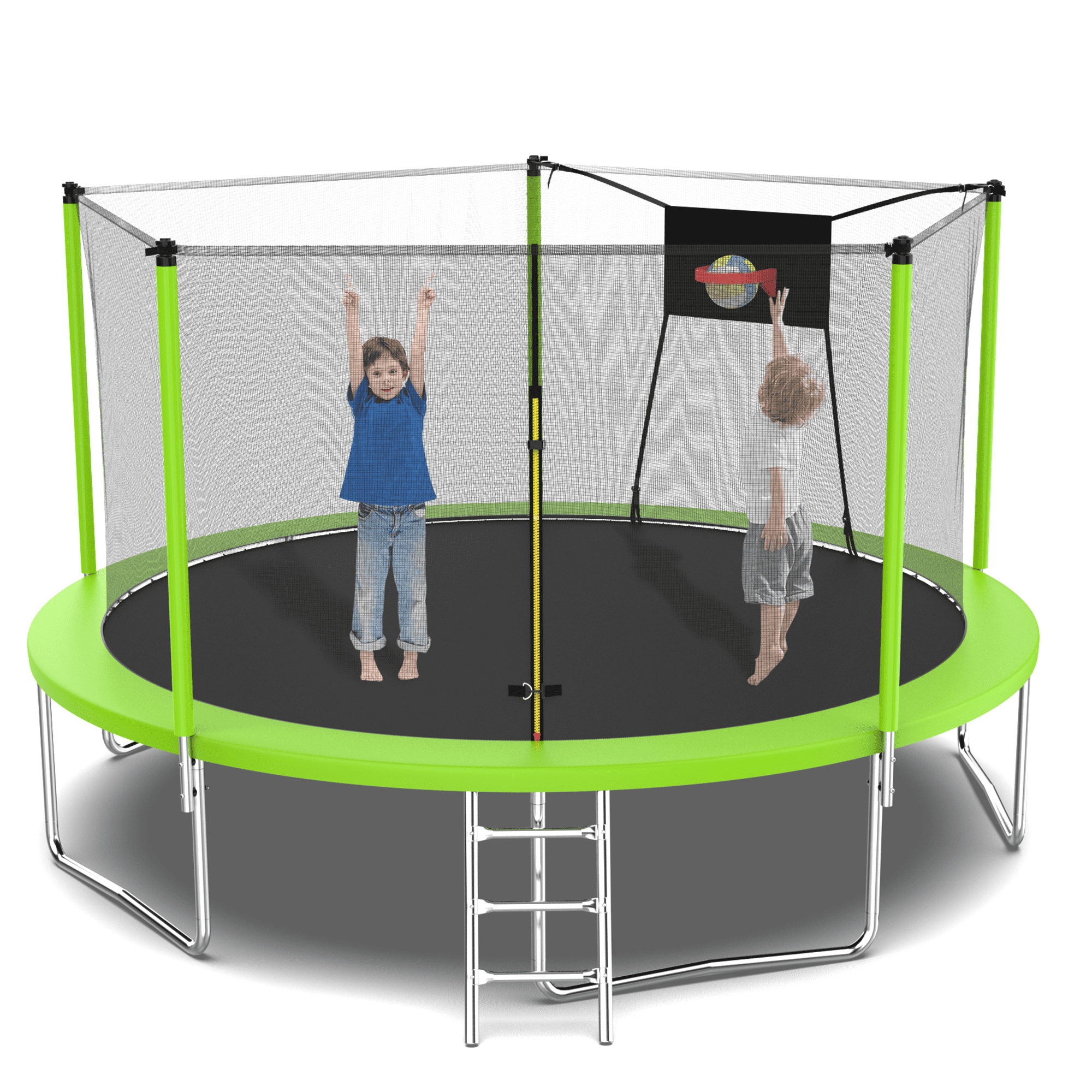14FT Kids Adults Trampoline Round Trampoline with Enclosure Net & Basketball Hoop, Trampolines