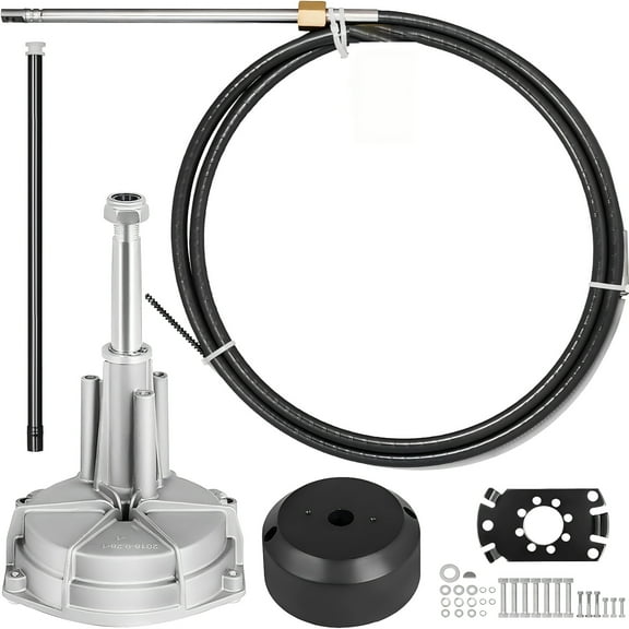 14FT Marine Steering System Kit, Aluminum Mechanical Boat Steering Cable Kit Without Steering Wheel, for Outboard Boats and Watercrafts