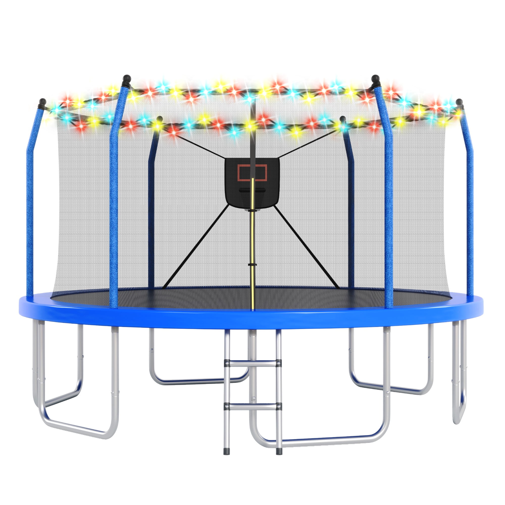 14FT Outdoor Recreational Trampoine for Kids and Adults, SHINPT Large Trampoline with Lights and Basketball Hoop, Heavy Duty Trampoline with 1500lbs Capacity, 14FT Big Trampoline for Backyard, Lawn