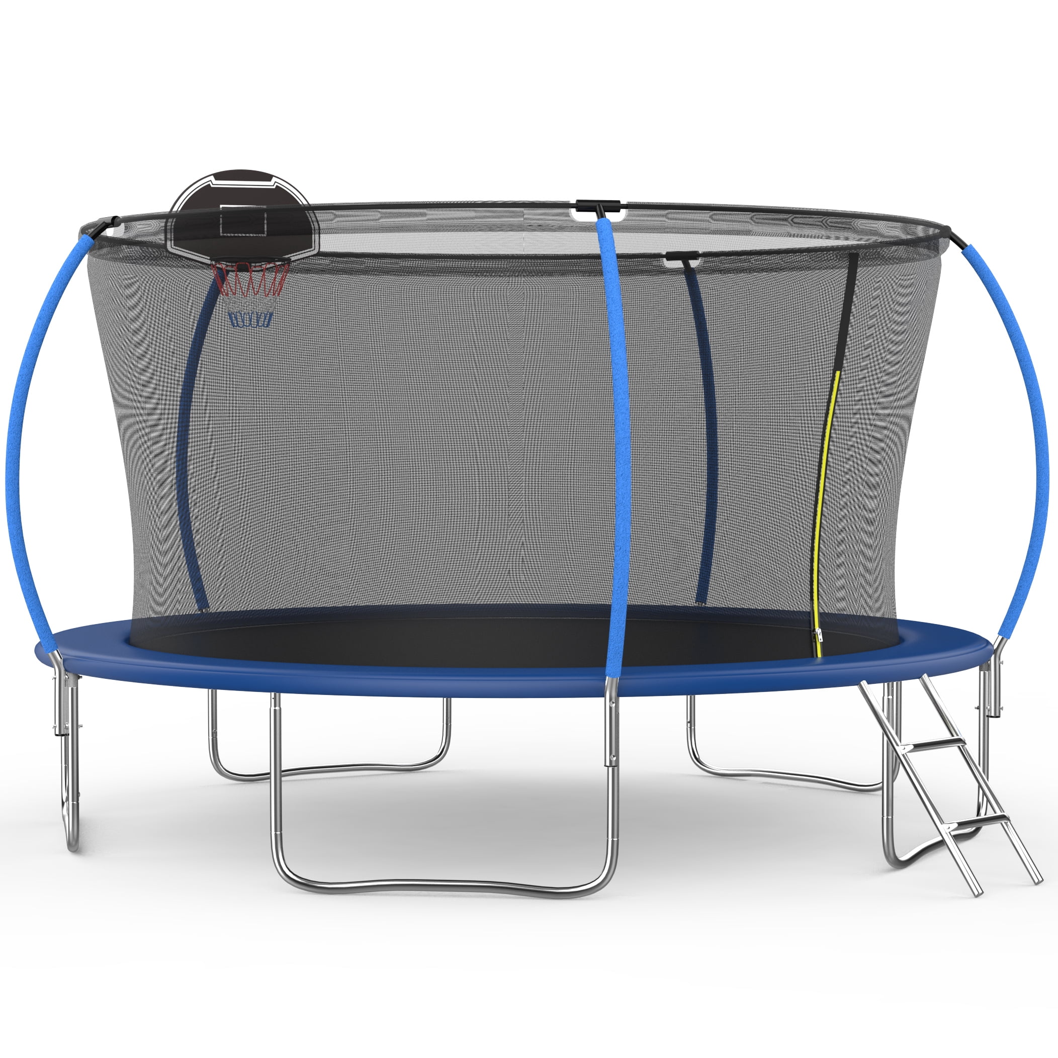 14FT Outdoor Trampoline with Basketball Hoop and Ladder for Kids and Adults，Heavy Duty Recreational Pumpkin Trampoline with Safety Enclosure,Anti-Rust Frame,Backyard Trampoline for Gift