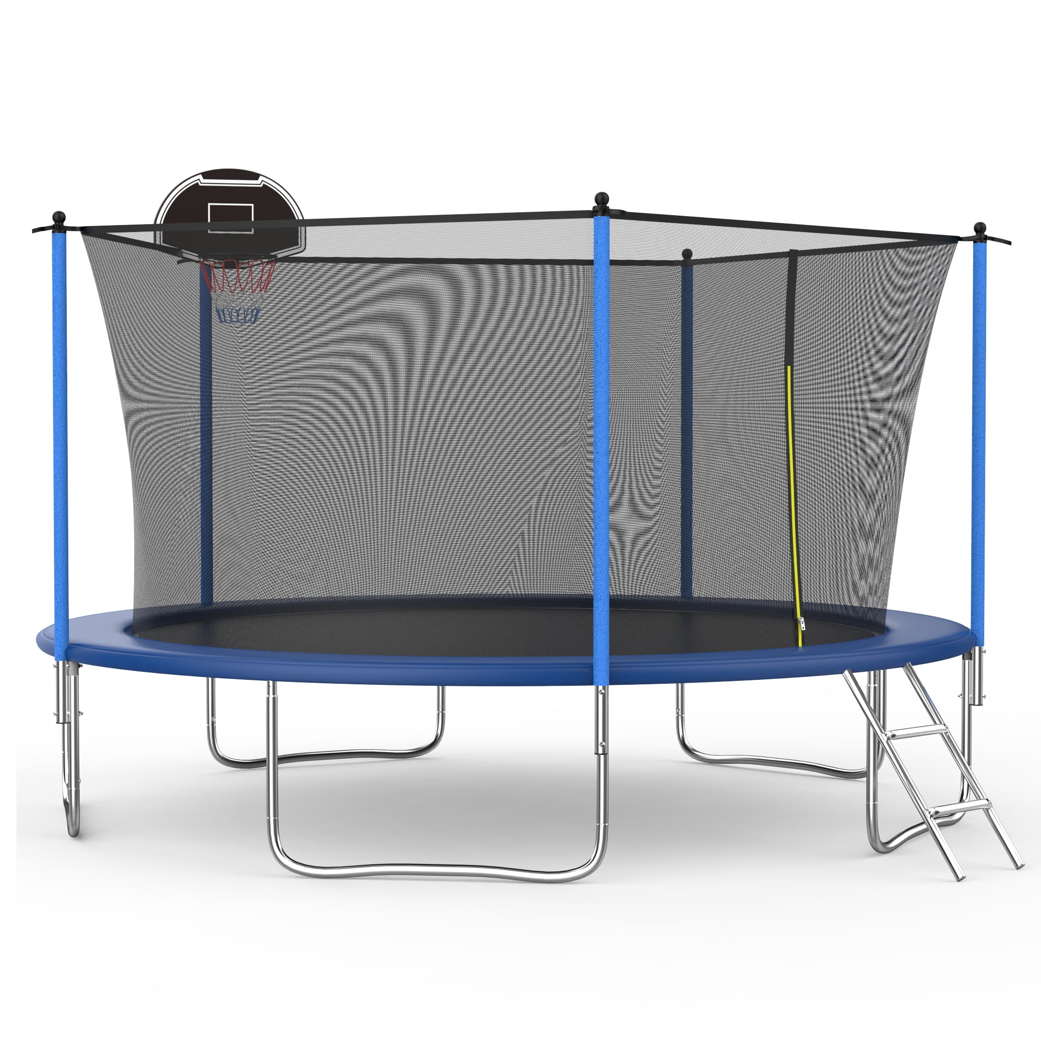 14FT Outdoor Trampoline with Basketball Hoop and Ladder for Kids and Adults，Heavy Duty Recreational Trampoline with Safety Enclosure,Anti-Rust Frame,Backyard Trampoline for Gift