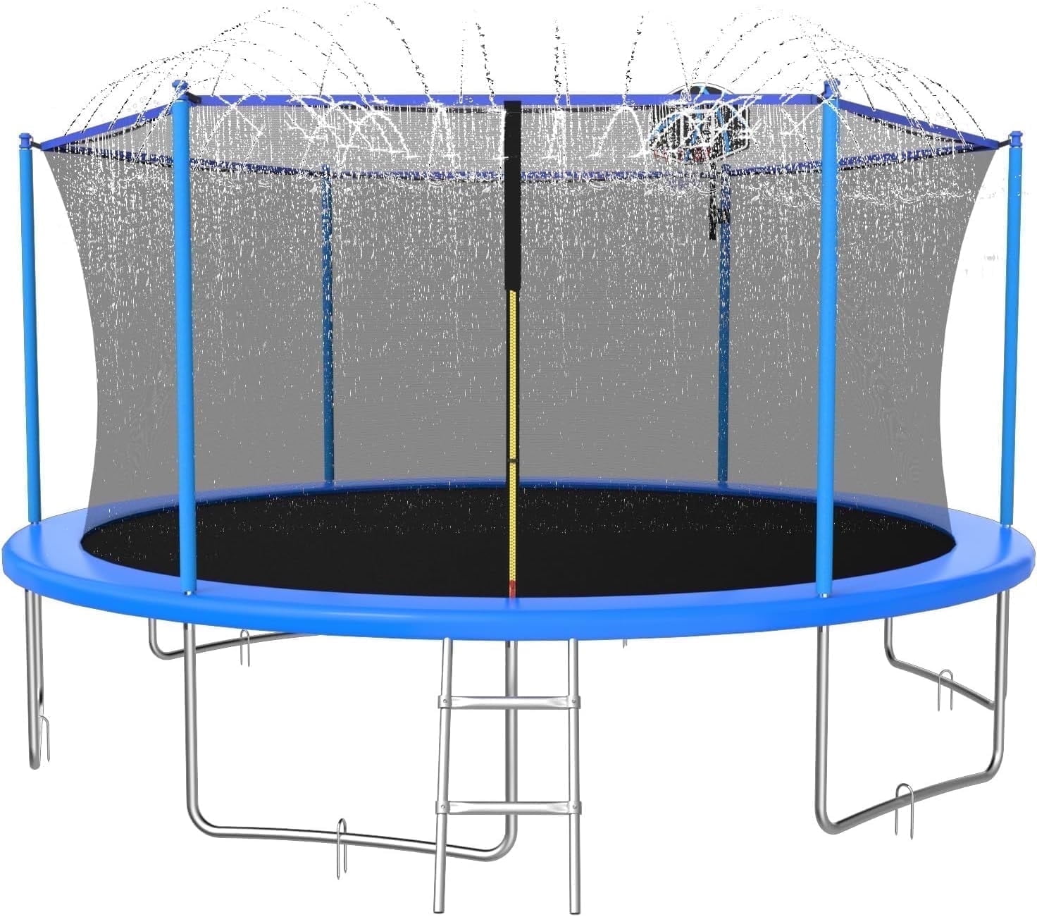 Fashionsport Outfitters 14ft Outdoor Trampoline for Kids and Adults - Trampoline with Basketball Hoop & Sprinkler - Anti Rust - Blue