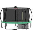 thumbnail image 1 of 14FT Pumpkin Trampoline with Basketball Hoop, Recreational Trampoline with Safety Enclosure Net & Ladder, Outdoor Trampoline for Kids Teens Adults, Green, 1 of 9