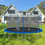 14FT Recreational Trampoline for Kids, Outdoor Trampoline with Safety Enclosure Net and Ladder, Bounce Jump Trampolines with Steel Tube Legs, for Kids and Adults