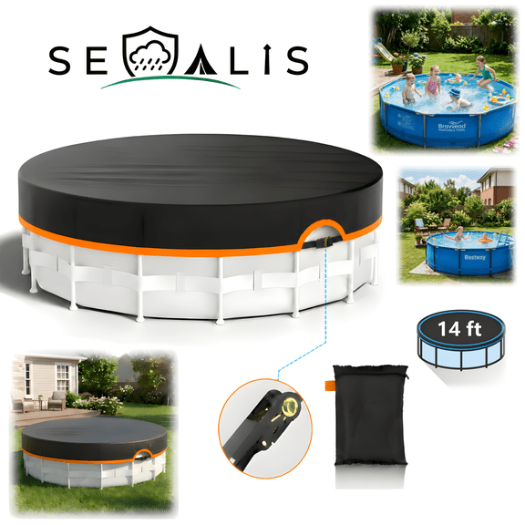 Seralis 14' Round Pool Cover with Winch & Cable Solar Cover for Above Ground Pools UV Resistant Waterproof Orange