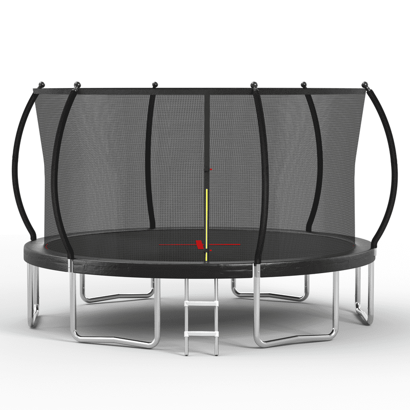 14FT Round Trampoline with Safety Enclosure, Ladder, Galvanized Steel Frame, Outdoor Backyard Trampoline for Kids, Black
