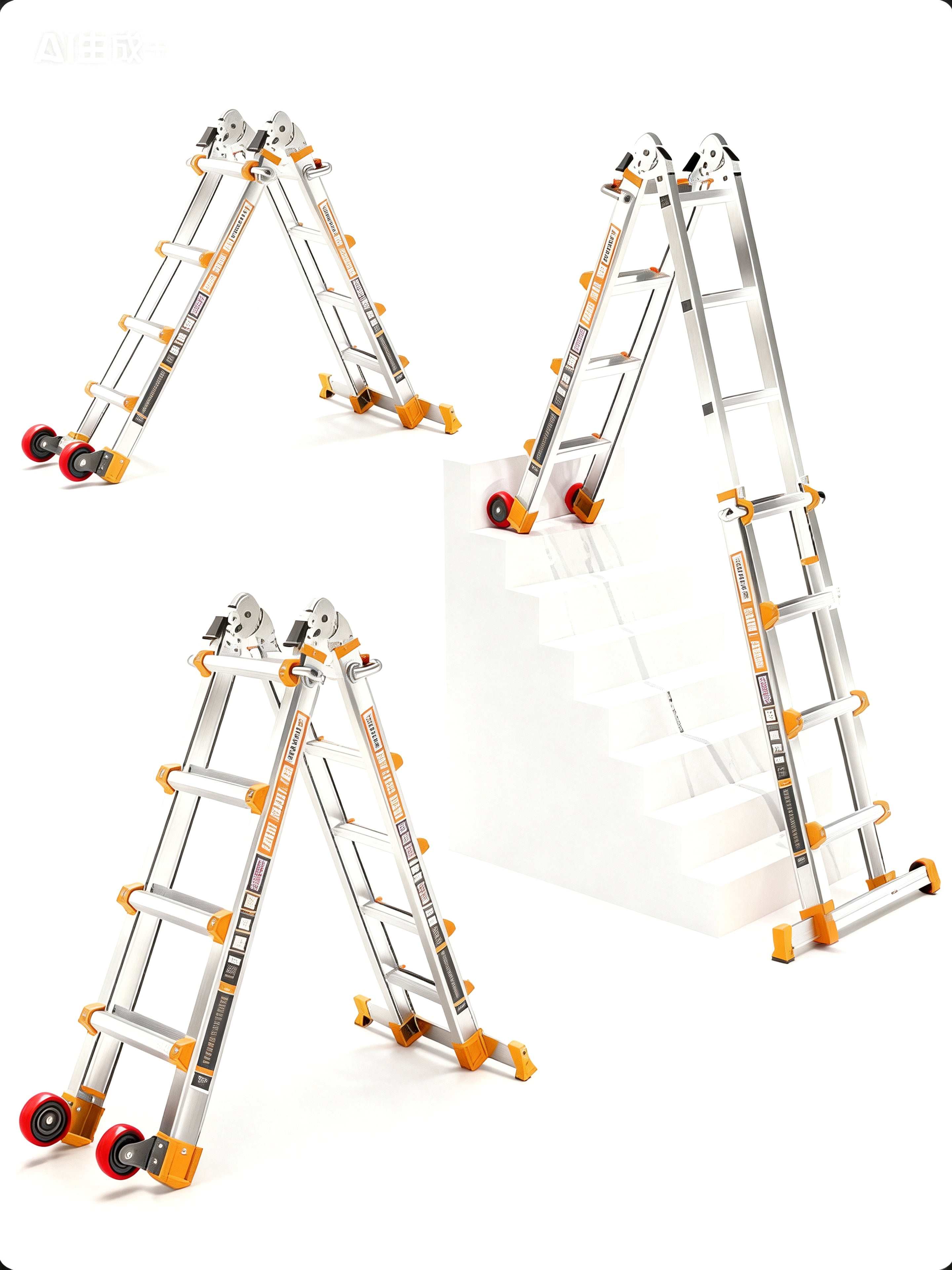14FT Telescoping A-Frame Ladder with Wheels & Stabilizer Bar, 330lb Capacity Multi-Position Folding Ladder for Stairs, Roof, Home & Outdoor Use - Walmart.com