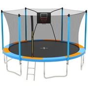 14ft Trampoline with Basketball Hoop, SEGMART Upgraded Round Kids Outdoor Trampoline with Enclosure, Heavy-Duty Backyard Trampoline for Adults and Kids, Blue