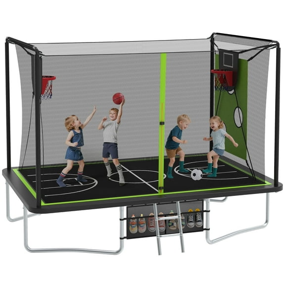 8X12FT Rectangular Trampoline with Enclosure Net, SEGMART Big Outdoor Rectangle Trampoline with Basketball Hoop, Large Square Trampoline 1322LBS Weight Capacity with Storage Bag for Kids, Adults