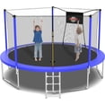 thumbnail image 1 of 14FT Trampoline with Basketball Hoop, Large Recreational Trampoline with Enclosure Net and Ladder, Outdoor Backyard Trampoline with Net, 1400LBS Capacity for 5-6 Kids, Blue, 1 of 7