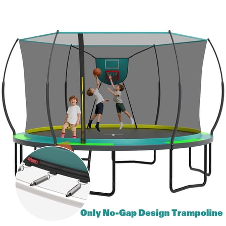 14 Ft Trampoline for Kids and Adults, Outdoor Trampoline with Fiberglass Rods and Smart Zipper System Zero Gaps, Segmart Recreational Trampoline with Enclosure Net, 880LBS Heavy Duty Trampoline