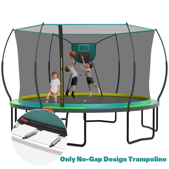 14 Ft Trampoline for Kids and Adults, Outdoor Trampoline with Fiberglass Rods and Smart Zipper System Zero Gaps, Segmart Recreational Trampoline with Enclosure Net, 880LBS Heavy Duty Trampoline