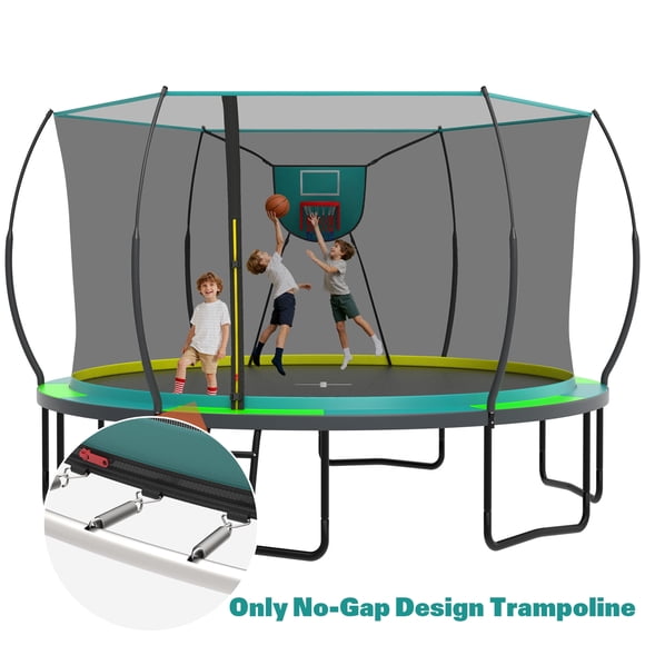 14 Ft Trampoline for Kids and Adults, Outdoor Trampoline with Fiberglass Rods and Smart Zipper System Zero Gaps, Segmart Recreational Trampoline with Enclosure Net, 880LBS Heavy Duty Trampoline