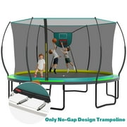 14 Ft Trampoline for Kids and Adults, Outdoor Trampoline with Fiberglass Rods and Smart Zipper System Zero Gaps, Segmart Recreational Trampoline with Enclosure Net, 880LBS Heavy Duty Trampoline