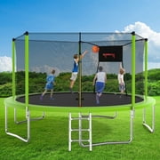 14FT Trampoline with Enclosure for Kids and Adults, SEGMART Upgraded Kids Recreational Outdoor Trampoline with Basketball Hoop, Ladder, Heavy Duty Round Backyard Trampoline for Indoor Outdoor