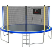 14FT Trampoline with Enclosure for Kids and Adults, SEGMART Upgraded Kids Recreational Outdoor Trampoline with Basketball Hoop, Ladder, Heavy Duty Round Backyard Trampoline for Indoor Outdoor