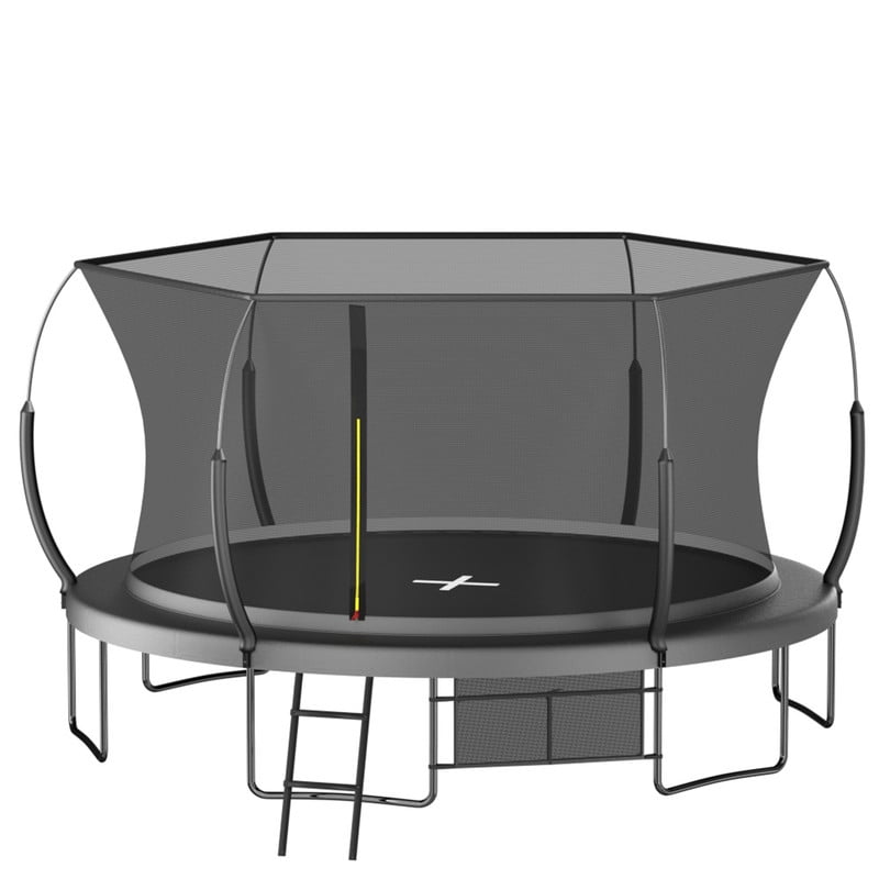 14FT Trampoline for Kids & Adults, Outdoor Recreational Trampoline with Enclosed Safety Net, Ladder & Shoe Bag, Bungee Spring Trampoline for Backyard, Heavy-Duty Galvanized Steel Frame Black
