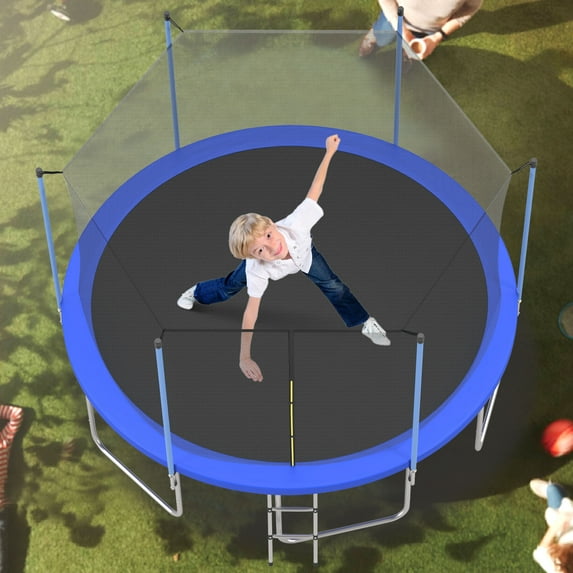 14FT Trampoline for Kids with Safety Inner Enclosure Net, Easy Assembly Round Outdoor Recreational Trampoline High Stability, Recreational Trampolines Outdoor Trampoline for Outdoor Indoor
