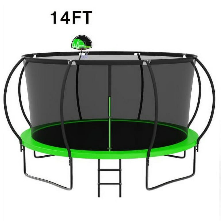 14FT Trampoline with Safety Enclosure Net Outdoor Trampoline