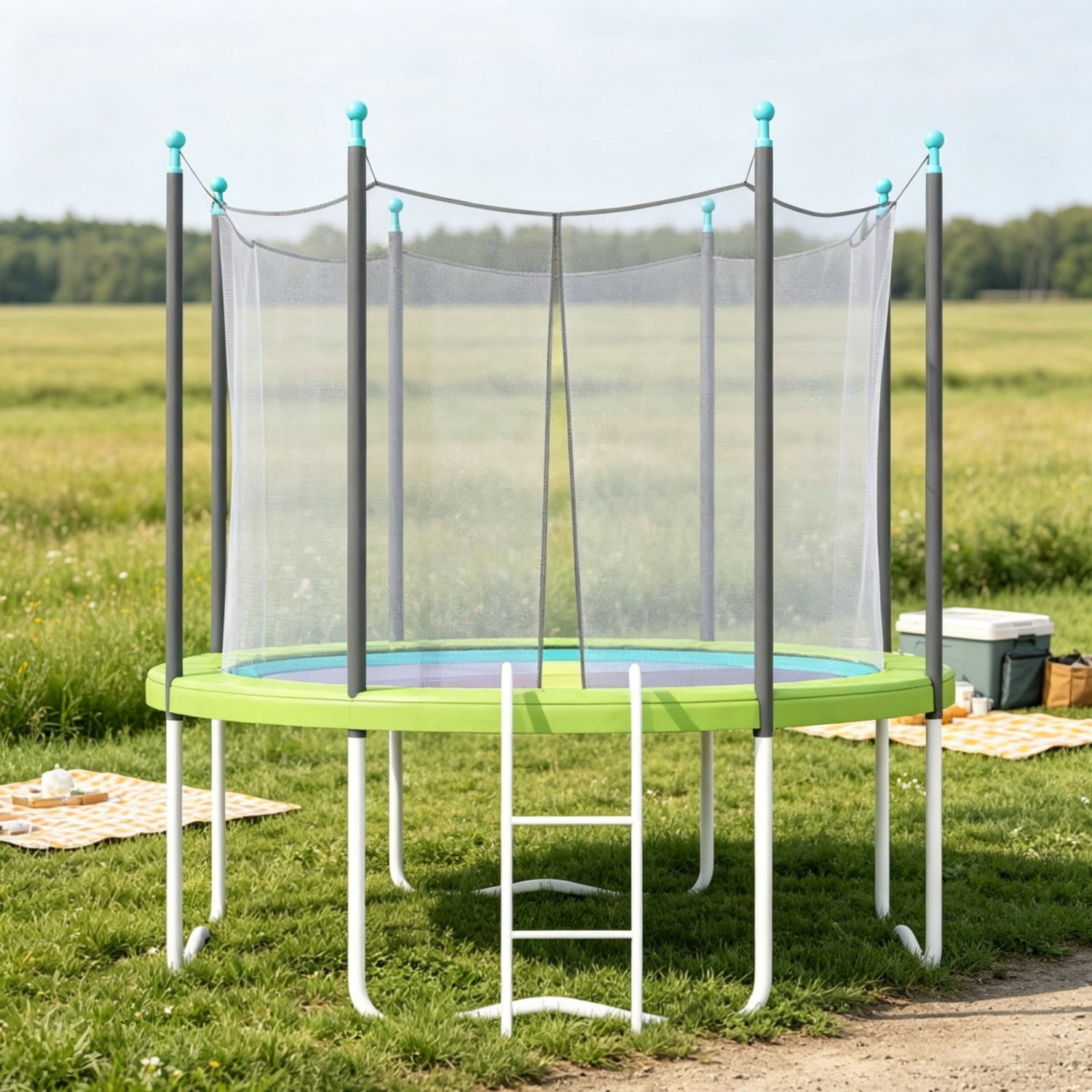 14FT Trampoline Spring Pad, No Pole Holes, Reinforced Waterproof Tear Resistant Edges, All Weather Safety Accessory, Green (Only Trampoline Replacement Mat)