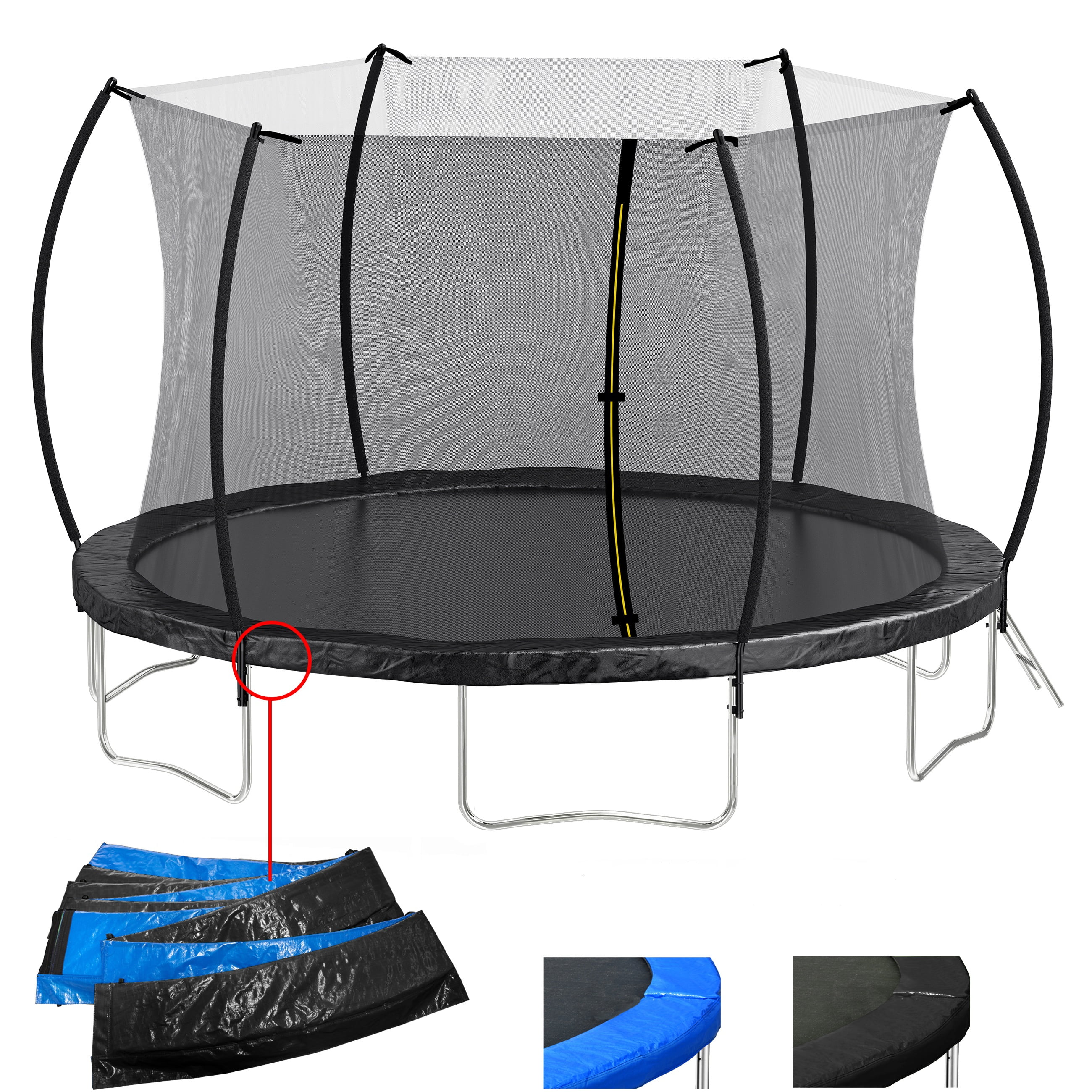 14FT Trampoline, Trampoline for Kids and Adults with Enclosure Net and Ladder, Curved Fence Pole