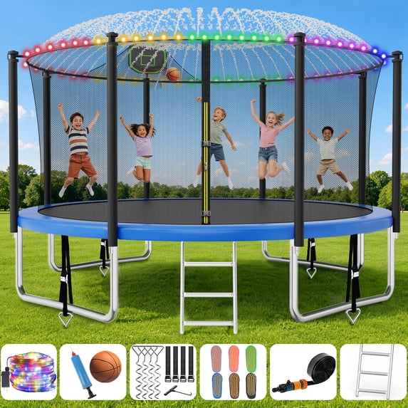 14FT Trampoline for Kids Adults with Basketball Hoop, Enclosure Net ...