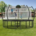 thumbnail image 1 of 14FT Trampoline with Basketball Hoop, Round Outdoor Trampoline with Enclosure Net & Curved Poles & Ladder, 1 of 8