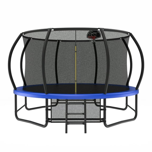 14FT Trampoline with Enclosure - Recreational Trampolines with Ladder and AntiRust Coating, ASTM Approval Outdoor Trampoline for Kids