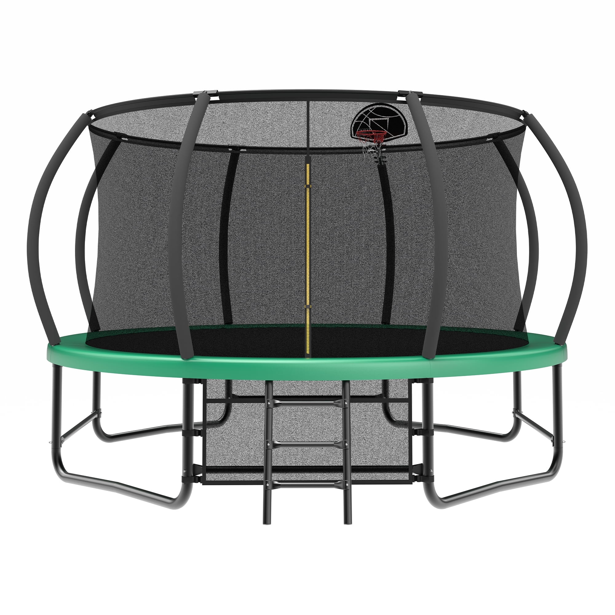 14FT Kids Outdoor Trampoline, Recreational Trampoline with Enclosure Net, Ladder & Anti-Rust Coating for Child