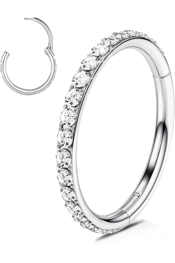 14G/16G/18G/20G Quality Stainless-Steel Single/Double Hoop Piercing-Ring Hinged Nose Rings Earrings Septum Opal Jewelry Conch Segment Clicker Lip Rings cartilage Earrings 6MM/8MM/10MM/12MM[u759]