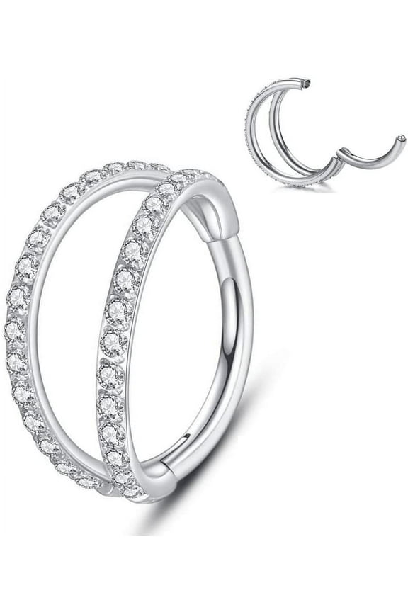 14G/16G/18G/20G Stainless-Steel Single/Double Fine Hoop Piercing-Ring Hinged Nose Rings Earrings Septum Opal Jewelry Conch Segment Clicker Lip Rings cartilage Earrings 6MM/8MM/10MM/12MM[v105]