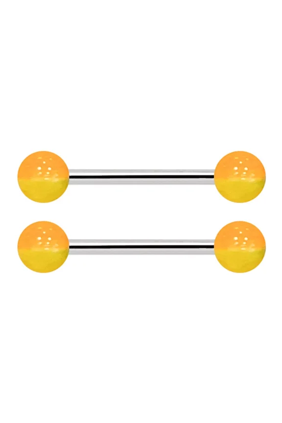 14G 316L Surgical Steel or Titanuim Nipple Ring UV Acrylic Yellow Orange Ombre Balls Nipple Barbell 9/16" 14mm - Sold as Pair