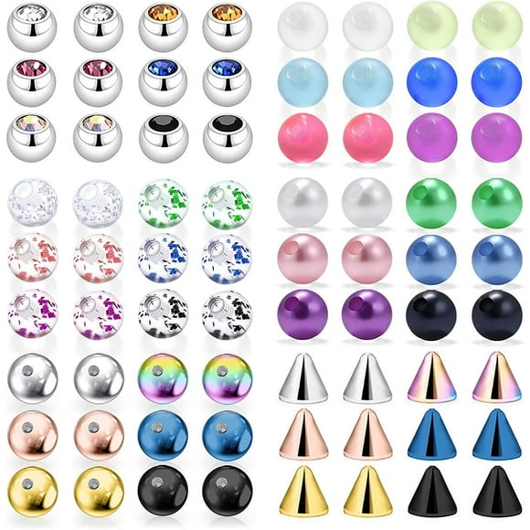 14G 5mm Replacement Piercing Balls Parts Glow in the Dark Balls 316L Surgical Steel Plastic Replacement Balls for Industrail Nipple Tongue Belly Septum Piercing Barbell Balls for Women Men 14G Mix