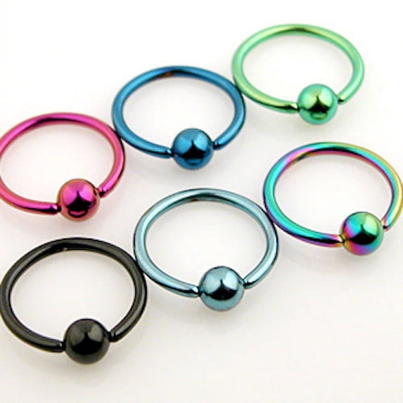 14G Anodized Titanium Over Surgical Steel Captive Bead CBR/Hoop Ring (AB) 2 Piece's (Blue 9mm (3/8''))