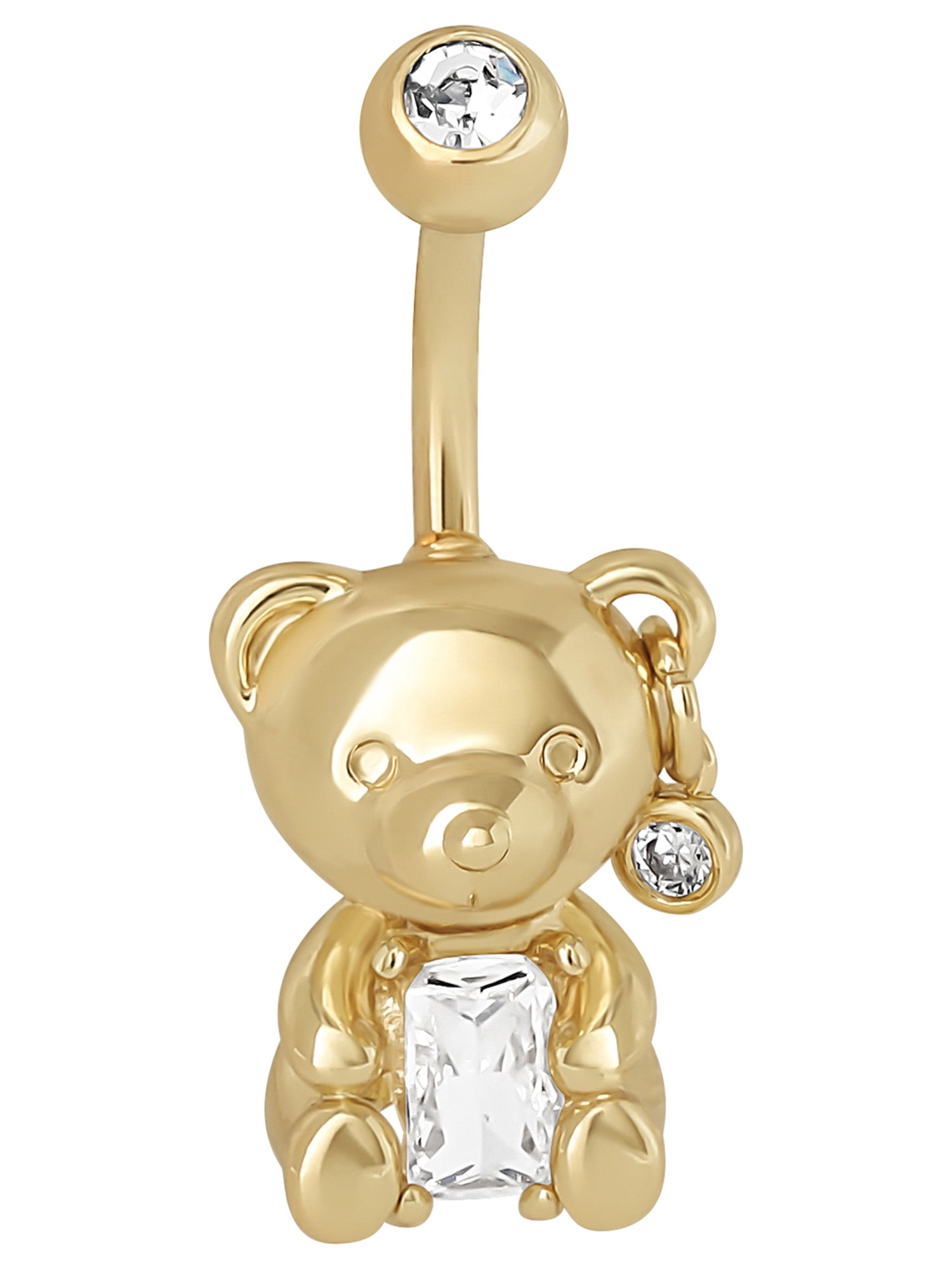 No Boundaries Women's Gold Tone Stainless Steel Teddy Bear Belly Ring - Fashion Navel Jewelry