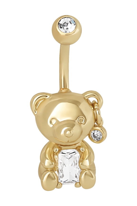 Women's Gold Tone Stainless Steel Teddy Bear Belly Ring - Fashion Navel Jewelry
