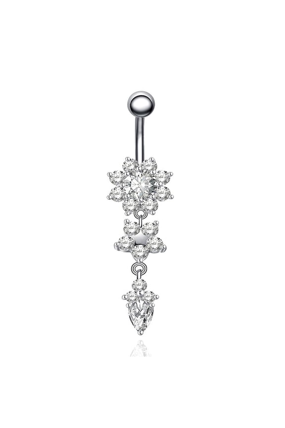316L Surgical Steel Belly Button Rings - Cubic Zirconia Dangling Navel Rings, 14 Gauge 10 mm Screw On Piercing Stud