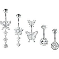 14G Belly Button Rings, Stainless Steel Diamond Belly Rings For Women, Dangle Belly Button Rings With Butterfly, 6mm Short & 10mm Bar Navel Piercings