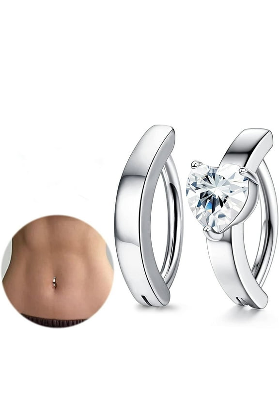 14G Clicker Belly Button Ring for Women Surgical Steel Belly Piercing Dangling Gold Cute CZ Opal Heart Reverse Curved Navel Rings Barbell Body Piercing Jewelry