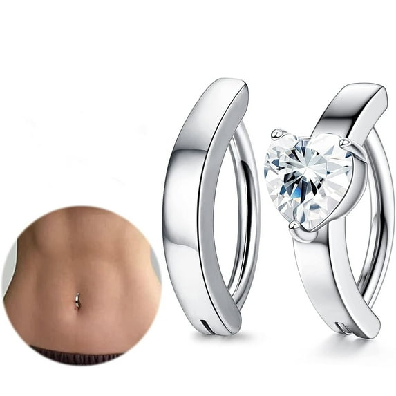 14G Clicker Belly Button Ring for Women Surgical Steel Belly Piercing Dangling Gold Cute CZ Opal Heart Reverse Curved Navel Rings Barbell Body Piercing Jewelry