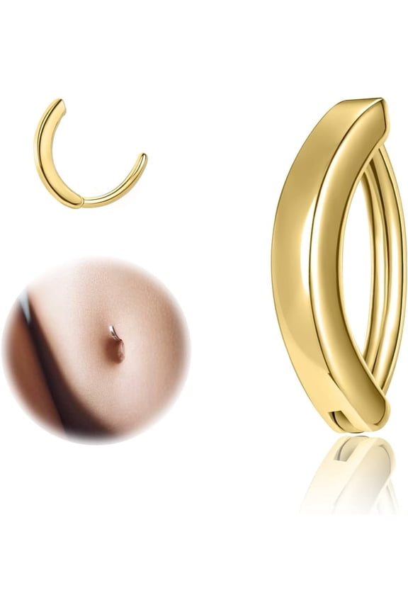 14G Clicker Belly Button Rings for Women, 925 Sterling Silver Belly Barbell Piercing Gold Reverse Curved Navel Barbell Body Jewelry Gold,Inner