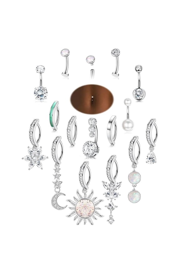 14G Dangle Belly Button Rings Silver Belly Button Rings Belly Rings