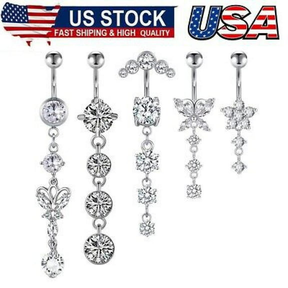 14G Dangle Belly Button Rings Surgical Steel Silver Belly Button Rings Dangling