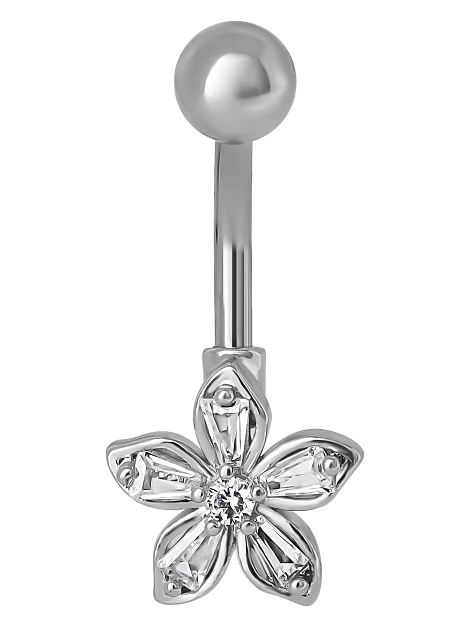 No Boundaries Women's Stainless Steel Flower Belly Ring