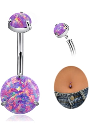 14G G23 Titanium Belly Button Rings for Women Opal Belly Rings Internal Threaded Curved Barbell Hypoallergenic Round Navel Piercing Jewelry 6-16MM